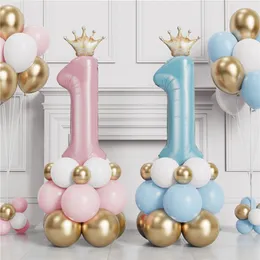 Party Decoration 30inch Crown Number 1 Balloons Kit 1st Birthday Foil Balloon Blue Pink Globos Baby Shower 230920