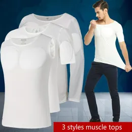 Muscle Undershirt Men Body Building Strong Chest Tops Padded Shaper Soft Enhancers Underwear Sexy White Prayger xl241b