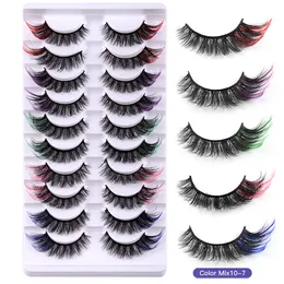 Multilayer Thick Fluffy Colored False Eyelashes Winged Messy Crisscross Handmade Reusable Multilayer 3D Faux Mink Lashes Colorful Full Strip Lash
