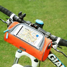 自転車自転車のフロントフレームバッグサイクリング用防水電話バッグ、7.5インチ未満の互換性のある電話