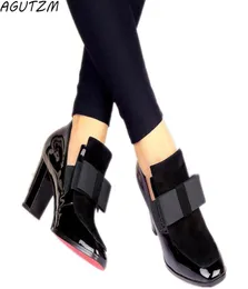 AGUTZM/Новинка 100 REAL PO, туфли-лодочки на высоком каблуке с квадратным носком, женские туфли из натуральной кожи, черные, пикантные, chaussure femme 34444100610