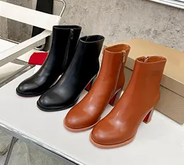 Fashion Leather Women Ankle boots winter Cowhide Side elastic belt Sexy high-heeled short boots Round Head Designer Outdoor Bootss shoes EU35-41