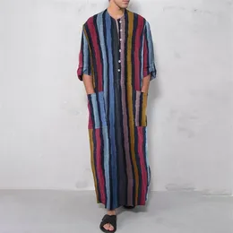 high quality new autumn middle east mens sleepwears longsleeved arab striped printe long pajamasd shirt muslim men robe for man226j