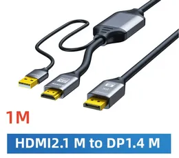 8K 2.1 HDMI إلى DP1.4 CABLE CABLE HDMI إلى DP مع Chip HDMI متوافق مع DisplayPort HD Adapter Head for TV PS4 Pro Projector