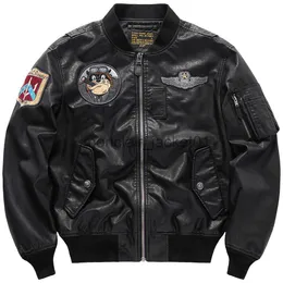 Jaquetas masculinas primavera outono moda homens jaqueta de couro falso bordado vintage ma1 bombardeiro jaquetas de motocicleta casaco solto streetwear masculino j230920