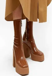 Nuevas botas de calcetín elásticas, botas sexis de tacón alto, zapatos de plataforma para mujer, botas de pasarela para otoño e invierno, zapatos femeninos Booties5245964