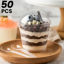 Dinnerware Sets 50Pcs Dessert Cups with 50 Spoons and 50 Lids Transparent 200ML Cheesecake Parfait Pots Reusable Parfait Appetizer Cup 230920