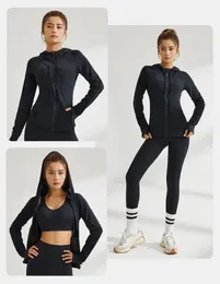 LL Giacche da donna Abbigliamento da yoga Abbigliamento fitness con cappuccio Abbigliamento sportivo Esterno aderente Outdoor Corsa per adulti Esercizio Manica lunga Top Cerniera