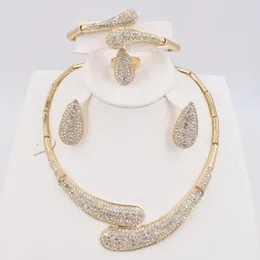 Halsbandörhängen Set Luxury Dubai Gold Color Jewelry Italy Elegant 18K Plated Women Bride Wedding Party Accessories