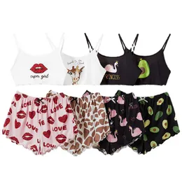 Nya sexiga Suspender Shorts Pyjamas Women's Sleep Summer Set Nightwear European och American Home Wear Two-Piece Set