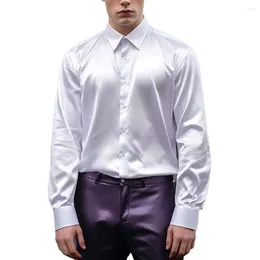 Men's Dress Shirts Sophisticated Satin Silk Shirt Slim Fit Long Sleeve Ideal For Parties And Special Occasions (110 Characters)