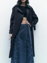 Kvinnors dike rockar solid casual kvinnlig vindbrytare med bälte lapel knapp-up överdimensionerad långärmad toppar vintage modejacka