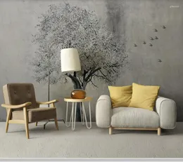 Wallpapers papel de parede uma grande árvore com pássaros voadores abstrato retro papel de parede mural sala de estar tv quarto papéis decoração de casa