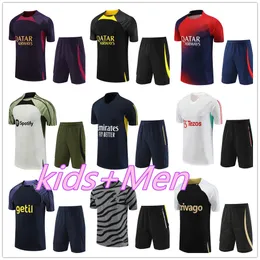 Barn Mens Soccer Training Jerseys 2023 Pregame Clothing Kort ärm Tracksuit 23 24 T-shirt Zip Pocket Shorts Football Uniform