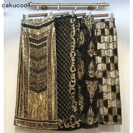 Zweiteiliges Kleid von Cakucool, Retro-Pailletten, x langer Rock, Vintage-Perlen, Empire-Gold, Silm, figurbetont, Runway, Bohemian-Stil, Rückenschlitz, Bleistift, Jupe-Pailletten 230920