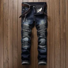 Mäns jeans släpper avslappnade män jeans smala fit hip hop denim mäns jeans högkvalitativa motorcykelbyxor hög kvalitet 230920