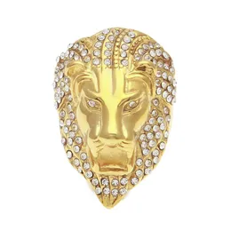 Anéis de banda congelados cabeça de leão para homens hip hop cristal strass ouro animal sinal mulheres rapper hiphop jóias presente gota entrega anel dh6tc