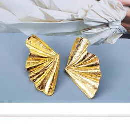 Stud Earrings Summer Exaggerated Alloy Gold Plated Scalloped Leaf Vintage Vacation Style Metal Leaves Jewelry 2023 Trend