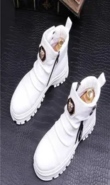 2020 hommes mode décontracté bottines printemps automne Style Punk Rivets tendance chaussures mâle en cuir haut Hip Hop baskets blanc vert8186873
