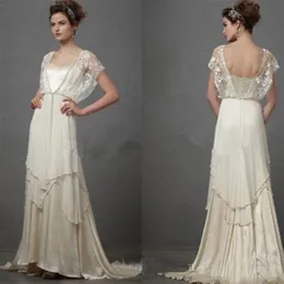 Vintage 1920s Catherine Deane Lita Wedding Dresses with Sleeves Fairy Lace Chiffon V-neck Full Length Bridal Wedding Gowns Custom 223a