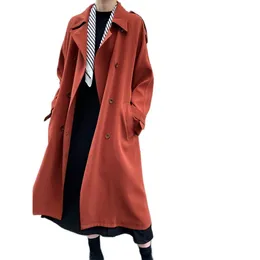 Women's Trench Coat's Coat 2023 Autumn British Style Lose Double Breasted Laceup Midlength Female Overrock över knäet 230920