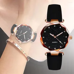 Armbanduhren Damenuhr Luxus Sternenzifferblatt Kristall Edelstahlgeflecht Magnetgürtel Damen Quarz Geschenk Leuchtende Zeigeruhren