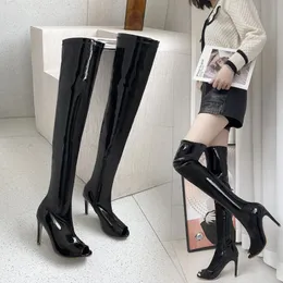 Boots Fashion High Heeled Fish Mouth Over the Knee Elastic Sexy Nightclub Dance Thigh Goth Shoes 230920