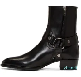 Homem preto couro genuíno wyatt arnês botas 40 arnês tornozelo camurça com cinto de couro clássico bezerro slp kw botas shoes1713126