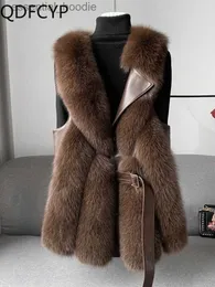 Pele feminina faux fur novas mulheres casacos colete outono inverno 2023 faux fox cabelo moda elegante sem mangas com decote em v espessado tops couro feminino vintage l230920