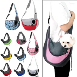 Hundbärare utomhus husdjur valp väska tillbehör rese påse mesh oxford axel singel sling handväska