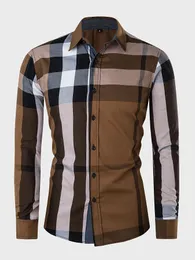 Camisa para hombre Camisas a cuadros de algodón en contraste de manga larga Tops de vestir a cuadros de color