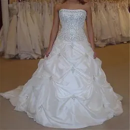 2020 New Stock Crystal Strapless Ball Gown Wedding Dresses with Appliques Beaded Cheap Plus Size Bridal Gowns BM671899