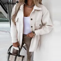 Women's Wool Blends 2023 Autumn and Winter Women Fashion Bandage Single Breasted Woolen Coat Ladies Elegant Long Sleeve Solid Loose Outewear Jacket L230920