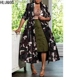 Women's Wool Blends HLJ GG Fashion Camouflage Print Long Coat Women Turndown Collar Long Sleeve Button Cardigan Tops Autumn Female Matching Clothing L230920