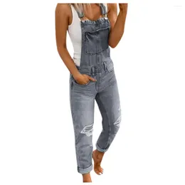 Jeans da donna Denim per donna Pagliaccetti Salopette Tute con bavaglino lavato strappato Pantalones