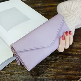 財布女性の長い財布のバックル2折り金クリップシンプルソリッドカラークラッチバッグマルチカード紙幣コインストレージガールズウォレット