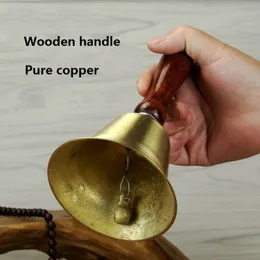 Other Event Party Supplies Pure Copper Brass Wooden Handle Rattle Bell School Class Dinner Hand Handbell 16cm Reception Decor Buddhist Hall 230919