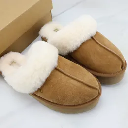 Classic Women Men Warm Tasman Slippers Boots Winter Men'S And Women'S Cow Split Leather Cotton Shoes Leather And Fur Integrated Snow Half Plush Slippers Boots 35-45