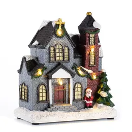 Juldekorationer harts julscen byhus med stad med varma vita LED -lätta semestergåvor Xmas dekoration för år 230920