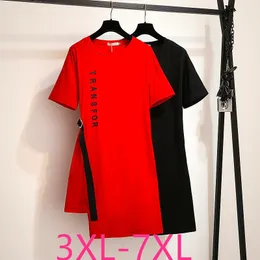 Kvinnors plus -storlek tshirt sommarstoppar för kvinnor stor kort ärm Loose Casual Cotton Scollop Oneck Red Long Tshirt 3xl 4xl 5xl 6xl 7xl 230919