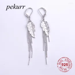 Kolczyki Dangle Pekurr 925 Sterling Silver Fire Flame LEAF Kropka dla kobiet łańcuchowa brzęczenie długa biżuteria kolczyka