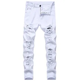 メンズジーンズストレートホール破壊ズボンの苦痛を抱えた男性デニムファッションデザイナーブランドホワイトパンツ男性大規模230919