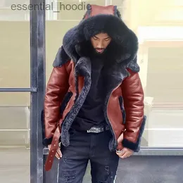 الفراء النسائي Faux Fur 2022 New Men's Leather Leather Coat Winter Winter حجم سترة مع طوق فراء وصوف طويل الأكمام بطانة الرجال غير الرسميين للرجال L230920