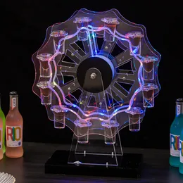 Bar Tools Ferris Wheel S Glass Set LED Light Rechargeable Whiskey Cup Holder Base with 12hole Party Bar Club Cocktail S Serving Tray 230920