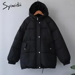 Piumino da donna Syiwidii Donna Bubble Nero Cappotto Autunno Inverno Giacca spessa Parka 2023 Manica lunga Casual Oversize Viola Piumino con cappuccio