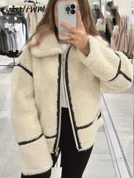 Women's Jacket Faux Teddy Fur Jackets Long Sleeve Stand Collar Zipper Coats Fall Winter Fake Street Motorcycle Bike Wear 230919