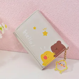 財布の学生3倍の財布女の子韓国語バージョンかわいい漫画ベアダックペンダントスモールカードホルダーファッションショートコイン財布