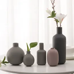 Vases Nordic Ceramic vase Gray Mini Small vases Porcelain Flowerpot decorativos Sand Arts and Crafts home decoration accessories 230920