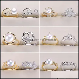 Jewelry Settings Diy Ring Gold Sier Pearl Rings Setting Crown Zircon For Women Fashion Adjustable Size Gift Drop Delivery Dhgarden Otigu