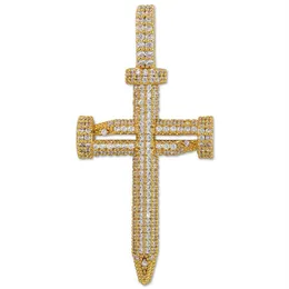 Hip Hop Jewelry Diamond Nail Cross Necklace Pendant Gold Silver Plated Iced Out Zircon med Rope Chain281e